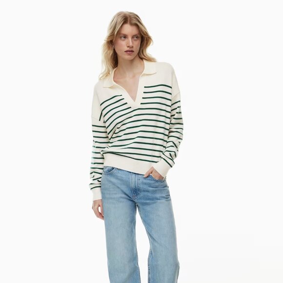 Aritzia - Wilfred - Clara Sweater - White and Blue Striped - Picture 1 of 7